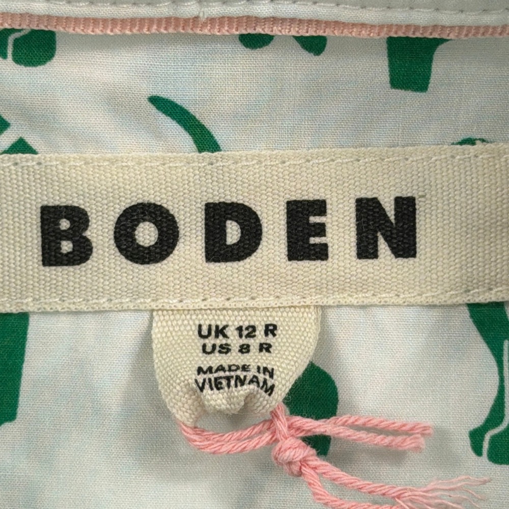 Boden Button Down Shirt 8 Long Sleeve Dog Print Green White Women - Picture 6 of 10